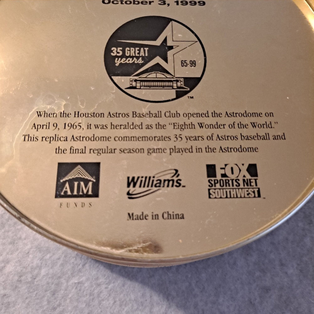 1999 Final Game Replica Astrodome Commemorative Tin Houston Astros 10/3/… - Picture 13 of 14